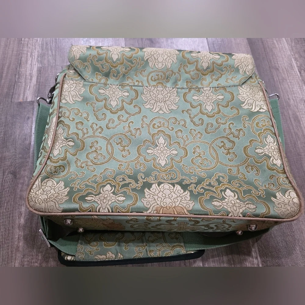 Abbi New York Jade Green Satin Laptop Messenger Bag Asian Vintage Bohemian